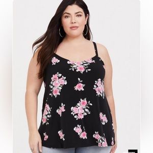 Torrid 6X Black Floral Studio Knit Swing Cami